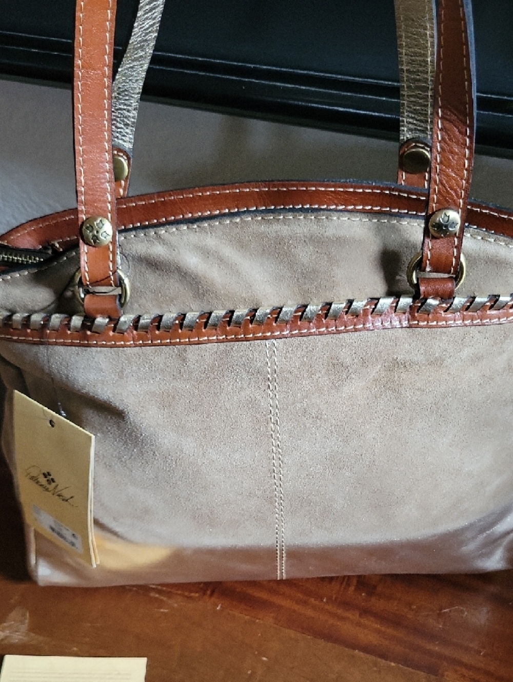 Patricia Nash Metallic Dip Dye Poppy Leather Tote Tan/Gold - Picture 2 of 16